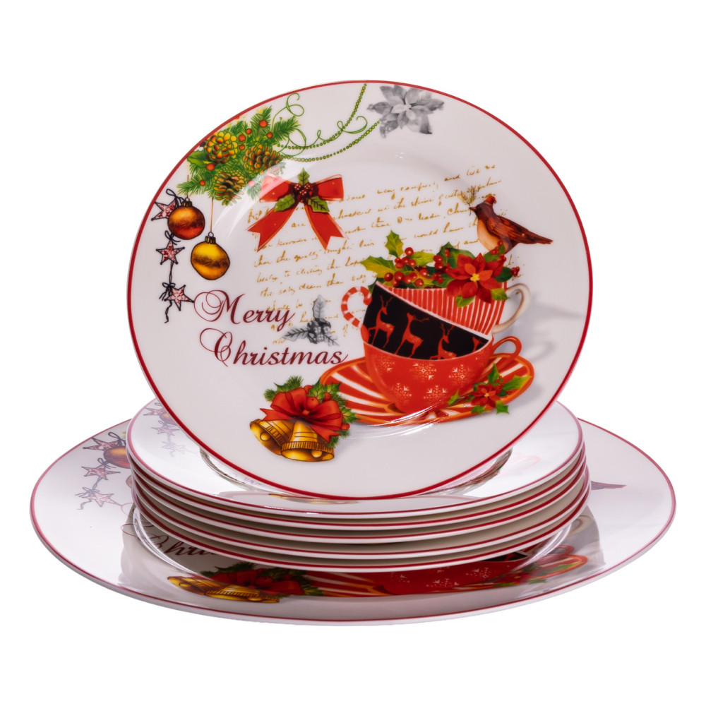 Зображення Набор новогодних тарелок из фарфора Merry Christmas 7 (шт) Ø26.5/19 см Yiwu HP-SDHK-13 ИМ Light-Deco 2 