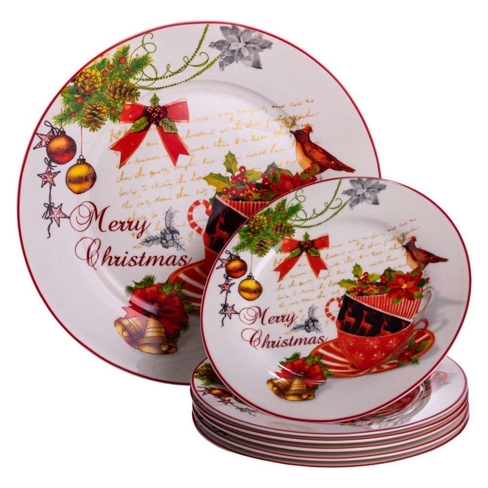 Зображення Набор новогодних тарелок из фарфора Merry Christmas 7 (шт) Ø26.5/19 см Yiwu HP-SDHK-13 ИМ Light-Deco 