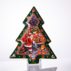 Блюдо сервировочное новогоднее для закусок из фарфора Santa 29×24×2 (см) HP-SDHK-18