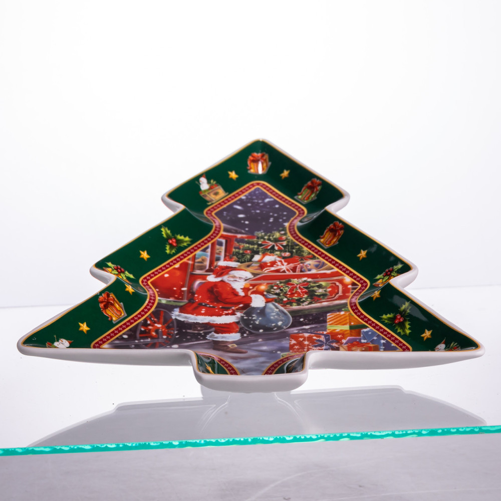 Изображение Блюдо сервировочное новогоднее для закусок из фарфора Santa 29×24×2 (см) HP-SDHK-18 ИМ Light-Deco 2 