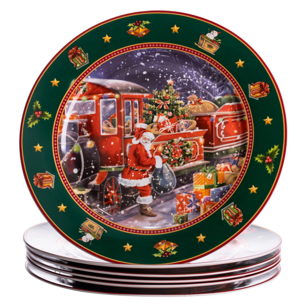 Зображення Набор новогодних тарелок из фарфора Santa 6шт Ø26.5см Yiwu HP-SDHK-6 ИМ Light-Deco 
