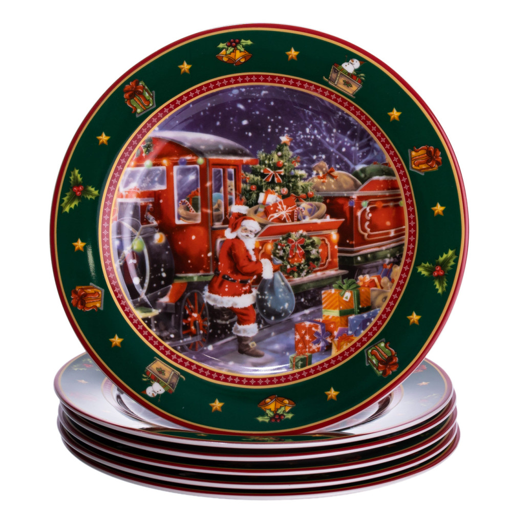 Зображення Набор новогодних тарелок фарфоровых Santa 6 штук Yiwu HP-SDHK-7 ИМ Light-Deco 2 