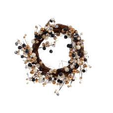 Декоративний вінок 40 см чорний із золотом (пластик)