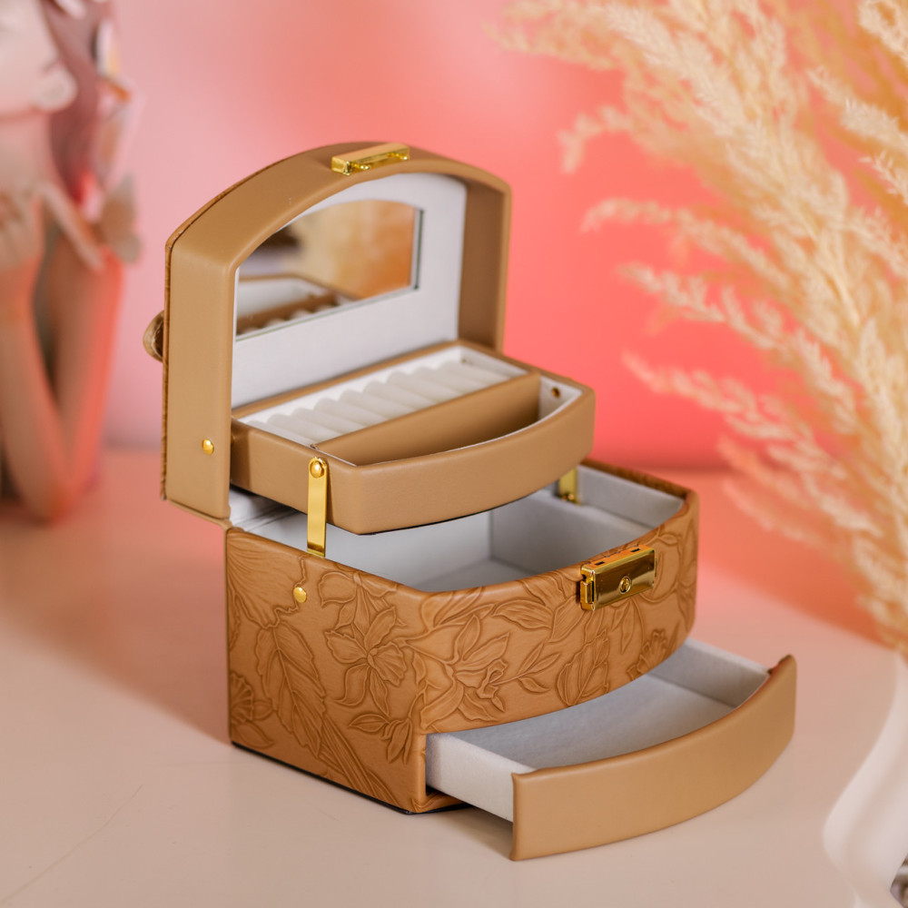 Зображення Шкатулка для украшений из эко кожи 3 яруса с замком органайзер для ювелирных изделий HP-5-23BR ИМ Light-Deco 7 