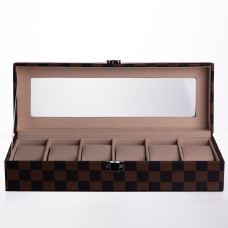 Шкатулка для часов из экокожи 6 отсеков 31×11×7.5 см Коричневый Yiwu HP-5-14S