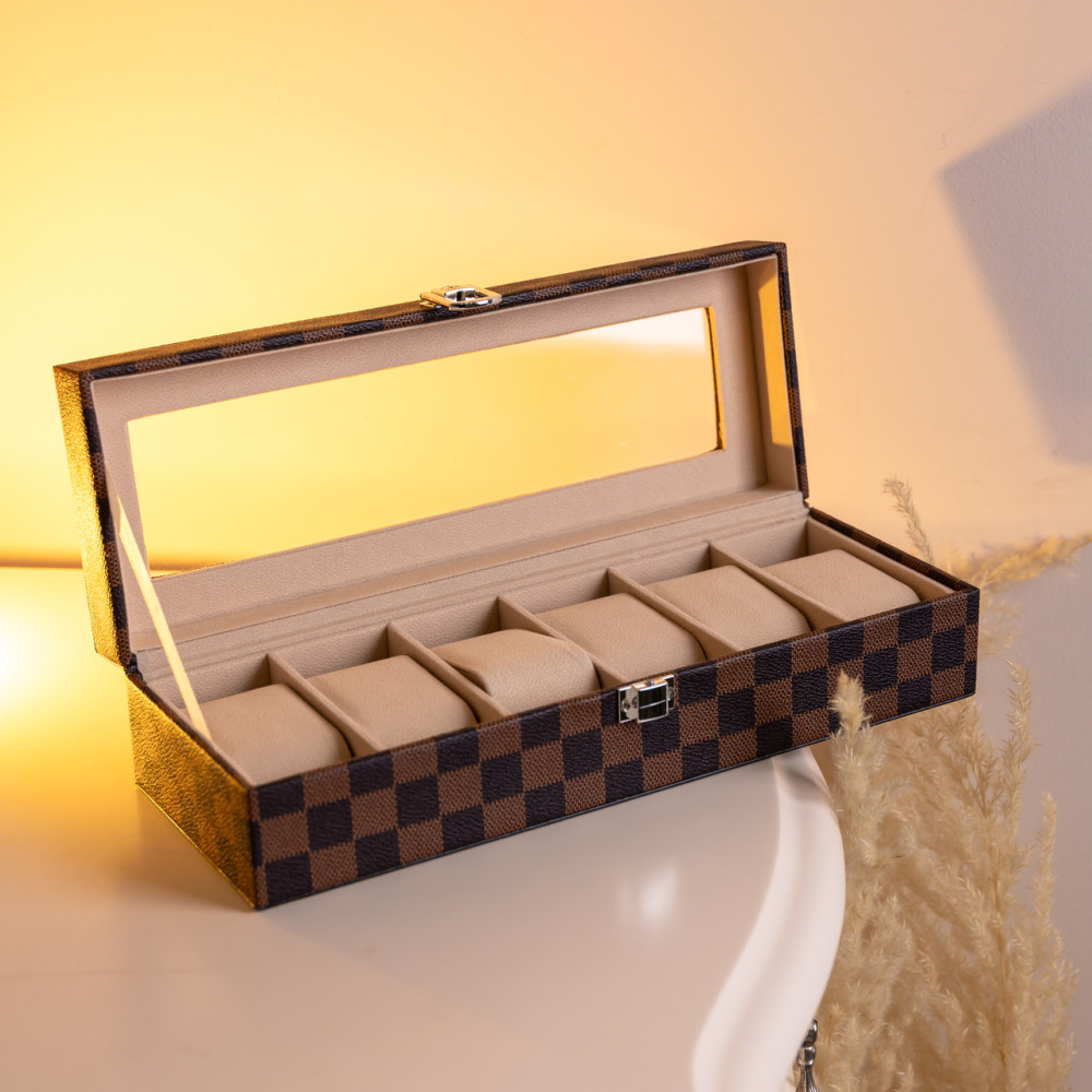 Зображення Шкатулка для часов из экокожи 6 отсеков 31×11×7.5 см Коричневый Yiwu HP-5-14S ИМ Light-Deco 3 