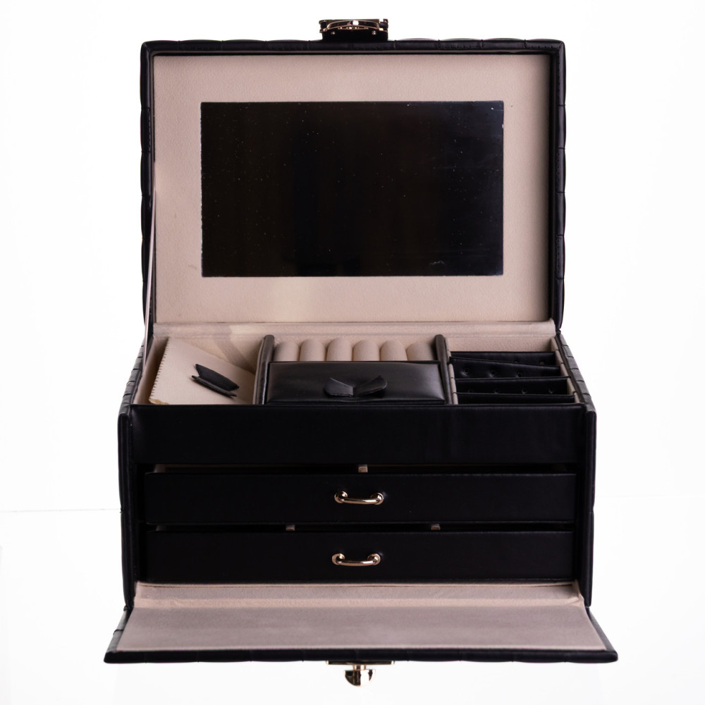 Зображення Шкатулка для украшений из эко кожи 3 яруса с зеркалом органайзер для ювелирных изделий Черный Yiwu HP-5-17B ИМ Light-Deco 2 