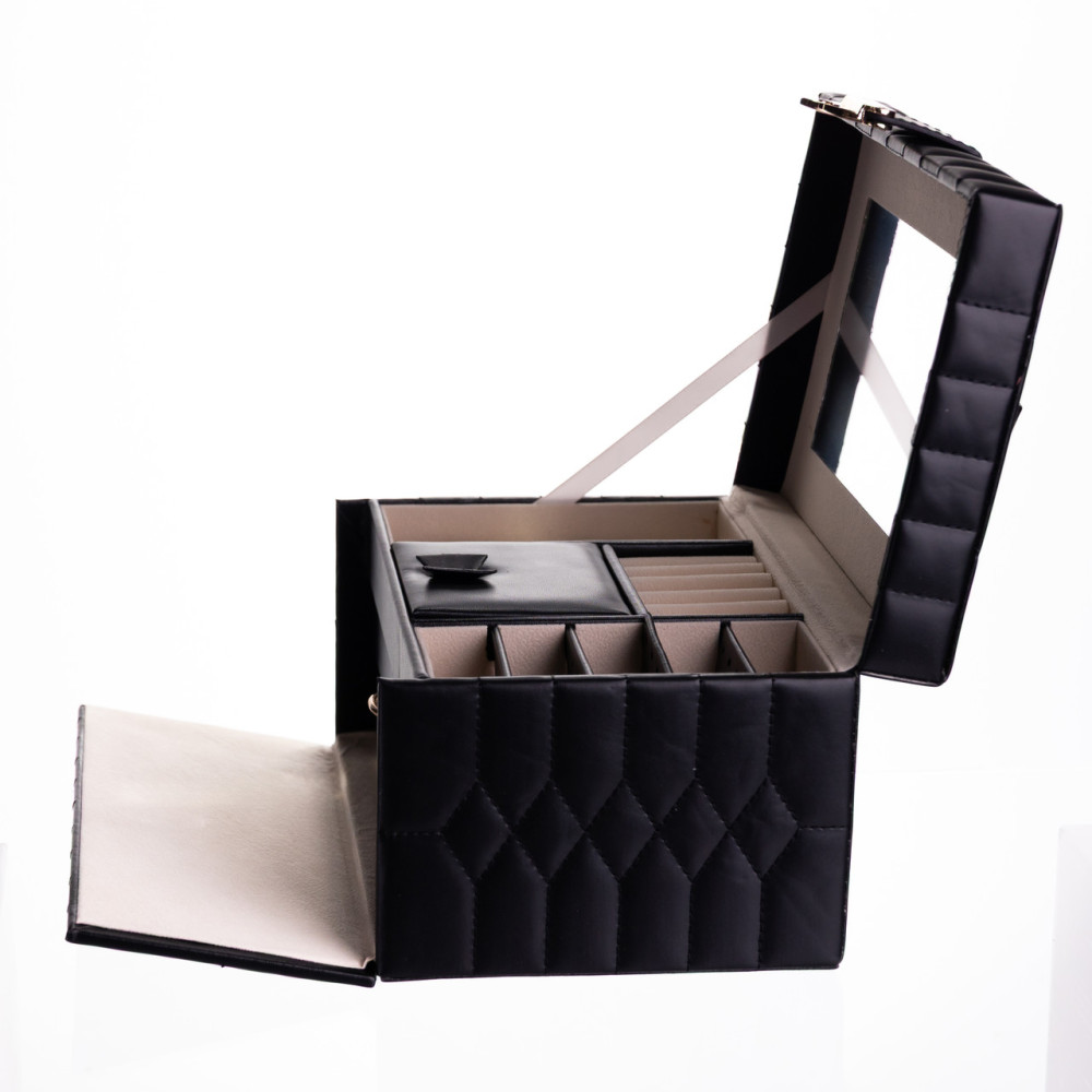 Зображення Шкатулка для украшений из эко кожи 3 яруса с зеркалом органайзер для ювелирных изделий Черный Yiwu HP-5-17B ИМ Light-Deco 4 
