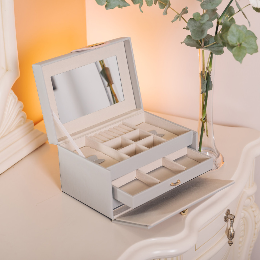 Зображення Шкатулка для украшений из эко кожи 3 яруса с зеркалом органайзер для ювелирных изделий HP-5-17G ИМ Light-Deco 6 