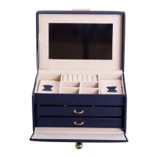 Шкатулка для украшений из эко кожи 3 яруса с зеркалом органайзер для ювелирных изделий HP-5-17BL