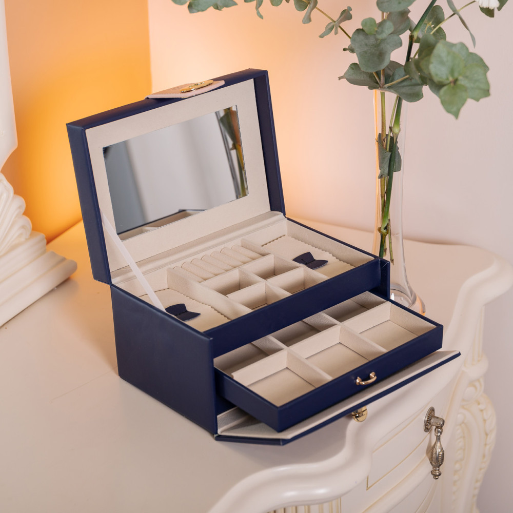 Зображення Шкатулка для украшений из эко кожи 3 яруса с зеркалом органайзер для ювелирных изделий HP-5-17BL ИМ Light-Deco 7 