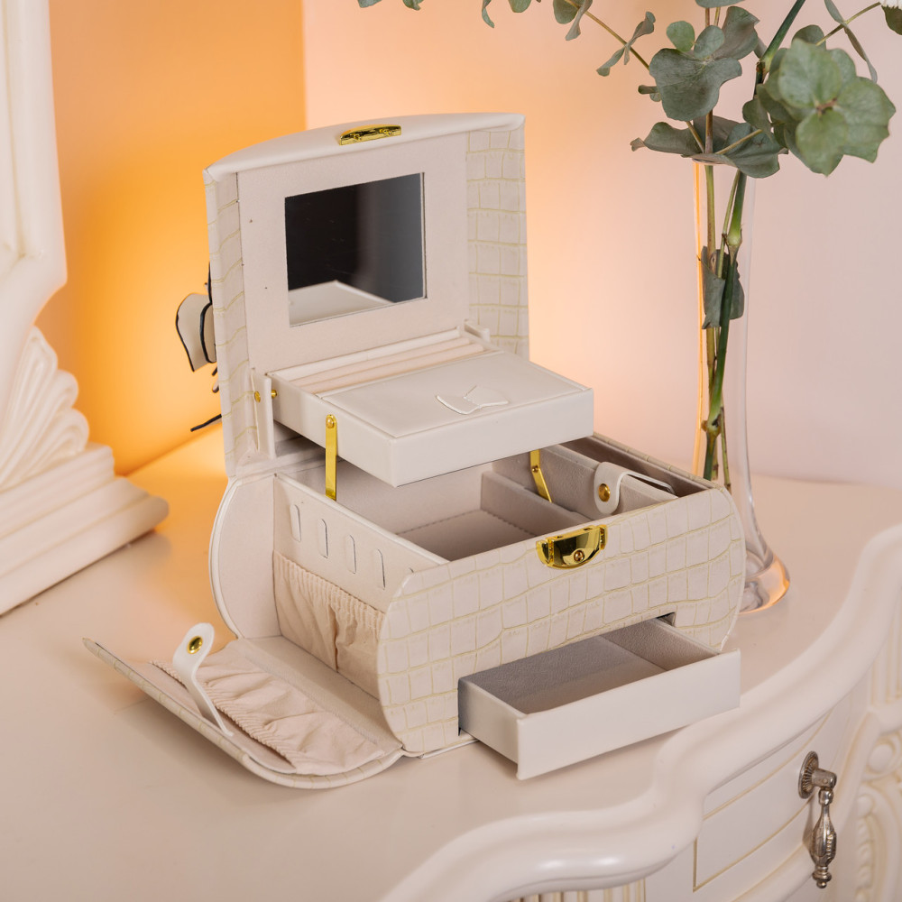 Зображення Шкатулка для украшений из эко кожи 3 яруса с замком органайзер для ювелирных изделий HP-5-21BE ИМ Light-Deco 9 