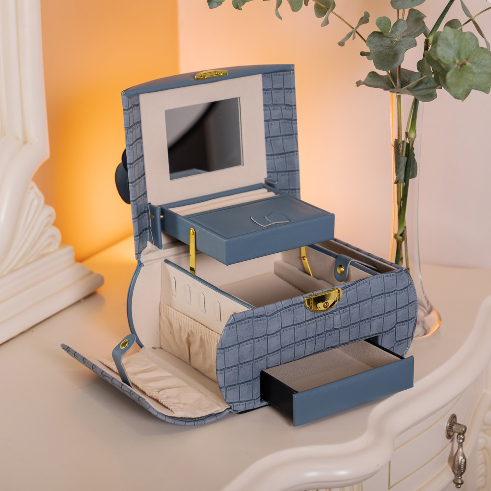 Зображення Шкатулка для украшений из эко кожи 3 яруса с замком органайзер для ювелирных изделий HP-5-21BL ИМ Light-Deco 8 