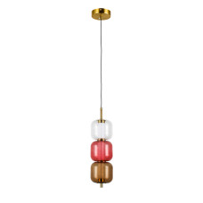 Світильник підвісний світлодіодний LED Levistella 800P3151 (110*300) CRC бронза, плафон прозорий + червоний + коричневий