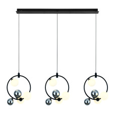 Люстра підвісна кільця з плафонами Levistella 788P68165-9 BK+CH+WH G9 чорна, плафони білі + хром