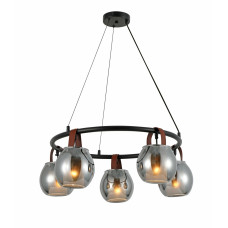 Люстра підвісна в стилі лофт Light House SRS-20407/5 Matte Black чорна, плафон глянцевий сірий