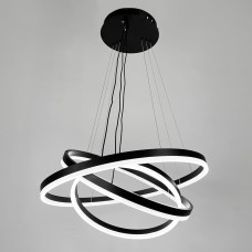 Люстра підвісна світлодіодна Light House LNF-17538/107W у вигляді трьох кілець 60+50+40 см чорна