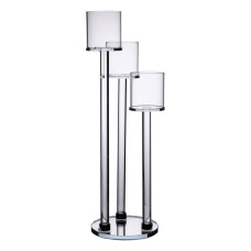 Свічник скляний на ніжці на 3 свічки Light House LG-30110 CL прозорий висота 38 см