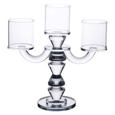 Канделябр свічник скляний на ніжці на 3 свічки Light House LG-30060 CL прозорий
