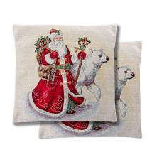 Наволочка двухсторонняя новогодняя гобеленовая с люрексом snowing 45x45 см