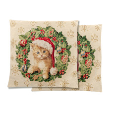 Наволочка двухсторонняя новогодняя гобеленовая с люрексом cat gift 45х45 см Наволочка двухсторонняя новогодняя гобеленовая с люрексом cat gift 45х45 см