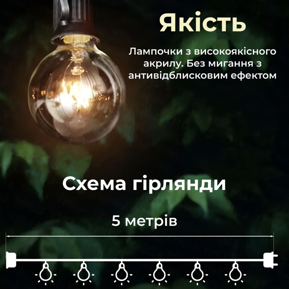 Изображение Ретро гирлянда уличная 10 LED лампочек 5 метров желтая A60Y ИМ Light-Deco 2 