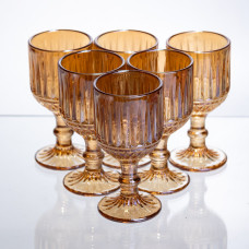 Набор рюмок для напитков 6 штук 50 мл из толстого стекла ребристые янтарные HP-19-250