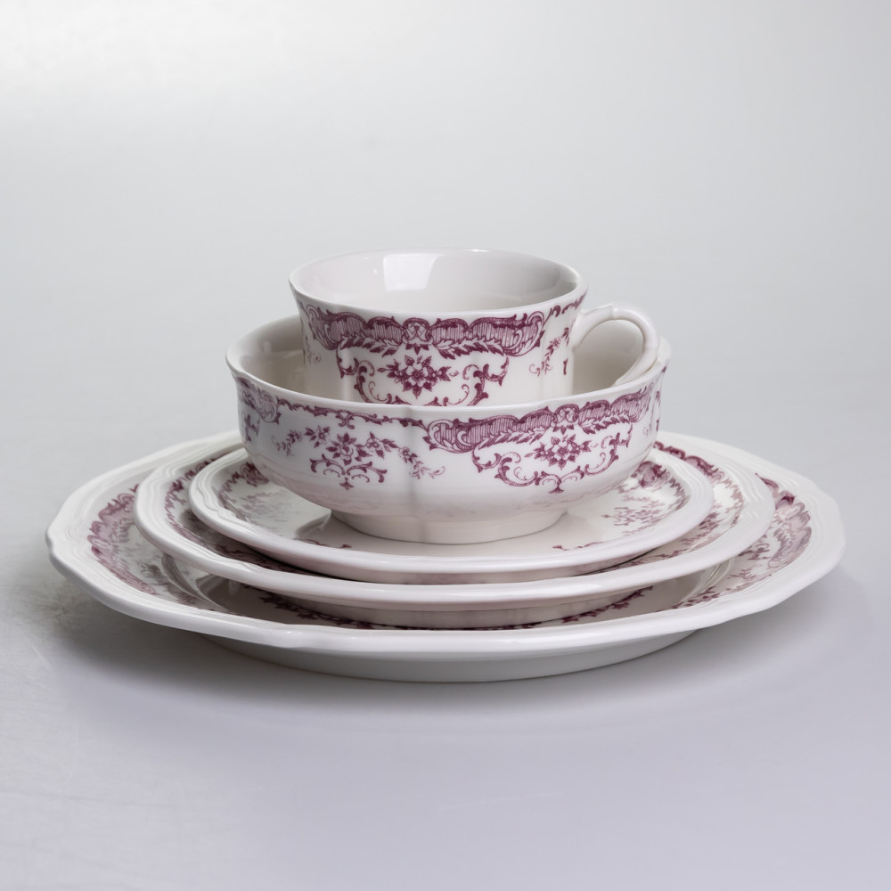Зображення Столовый набор посуды тарелок и чашек 32 предмета на 6 персон "Бордовый Меандр" фарфоровый YY78-3A ИМ Light-Deco 4 