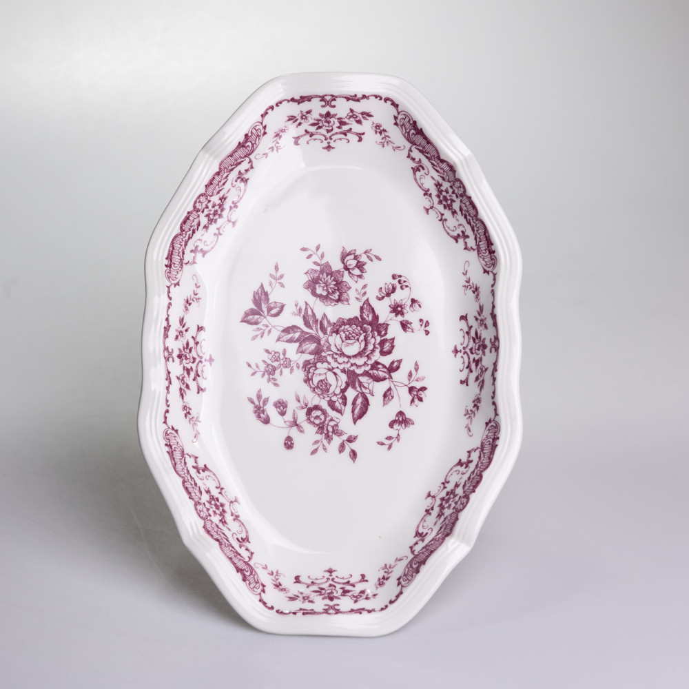 Зображення Столовый набор посуды тарелок и чашек 32 предмета на 6 персон "Бордовый Меандр" фарфоровый YY78-3A ИМ Light-Deco 5 