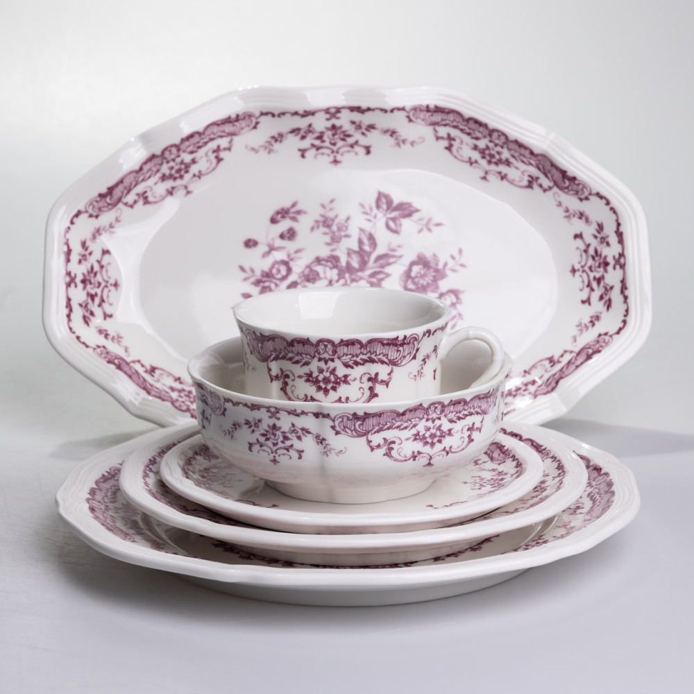 Зображення Столовый набор посуды тарелок и чашек 32 предмета на 6 персон "Бордовый Меандр" фарфоровый YY78-3A ИМ Light-Deco 8 