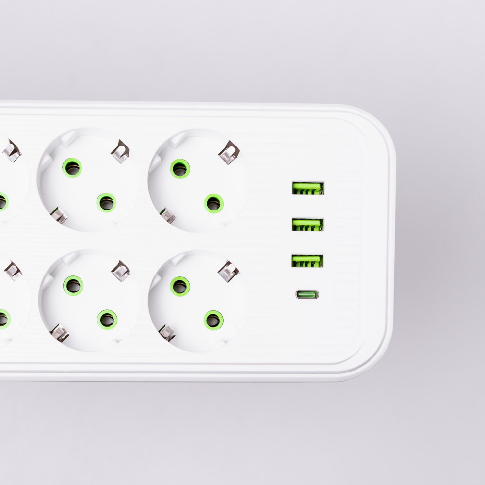 Изображение Сетевой фильтр 2.8 м удлинитель на 8 розеток с 3 USB 1 Type-C и кнопкой отключения F20U Белый HP-5-27 ИМ Light-Deco 4 