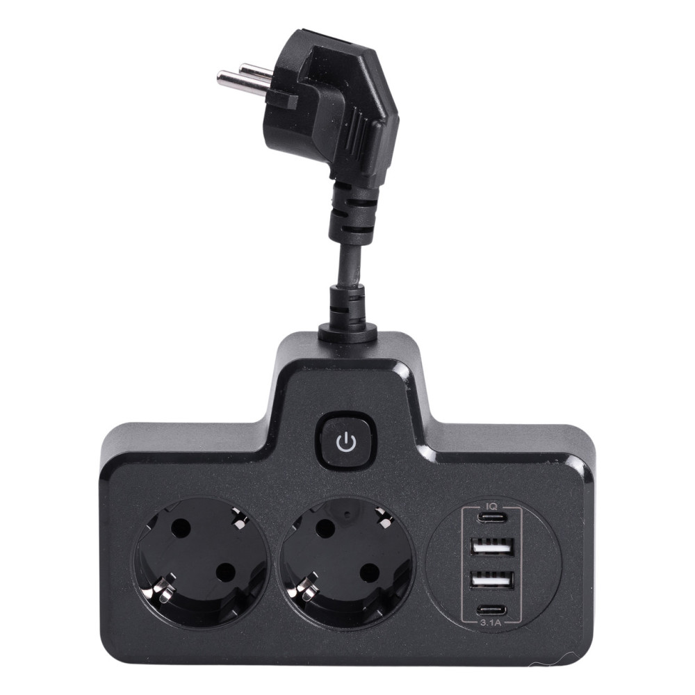Изображение Сетевой фильтр на 2 евро розетки с 2 USB и 2 Type-C черный HP-5-18 ИМ Light-Deco 