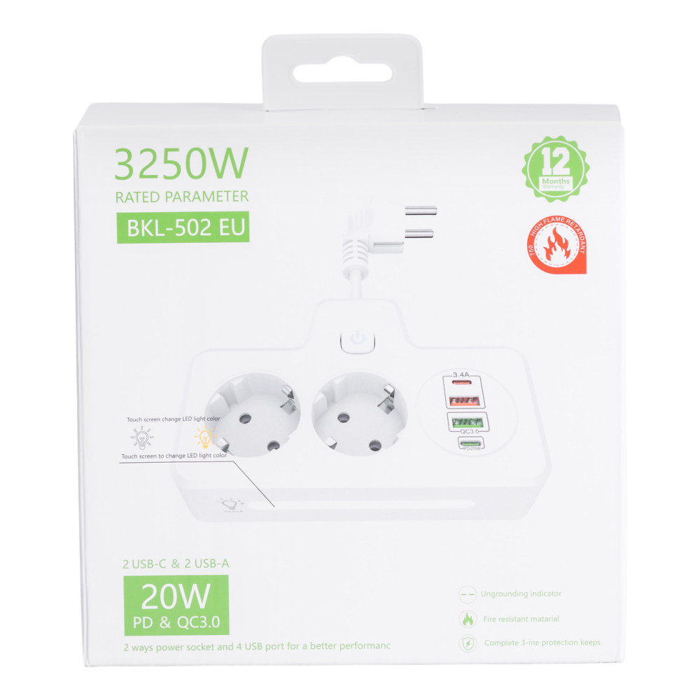 Изображение Сетевой фильтр на 2 евро розетки с 2 USB и 2 Type-C черный HP-5-18 ИМ Light-Deco 6 