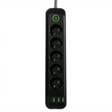 Сетевой фильтр-удлинитель 5 розеток 3xUSB-A 1xUSB-C 3м черный HP-5-42