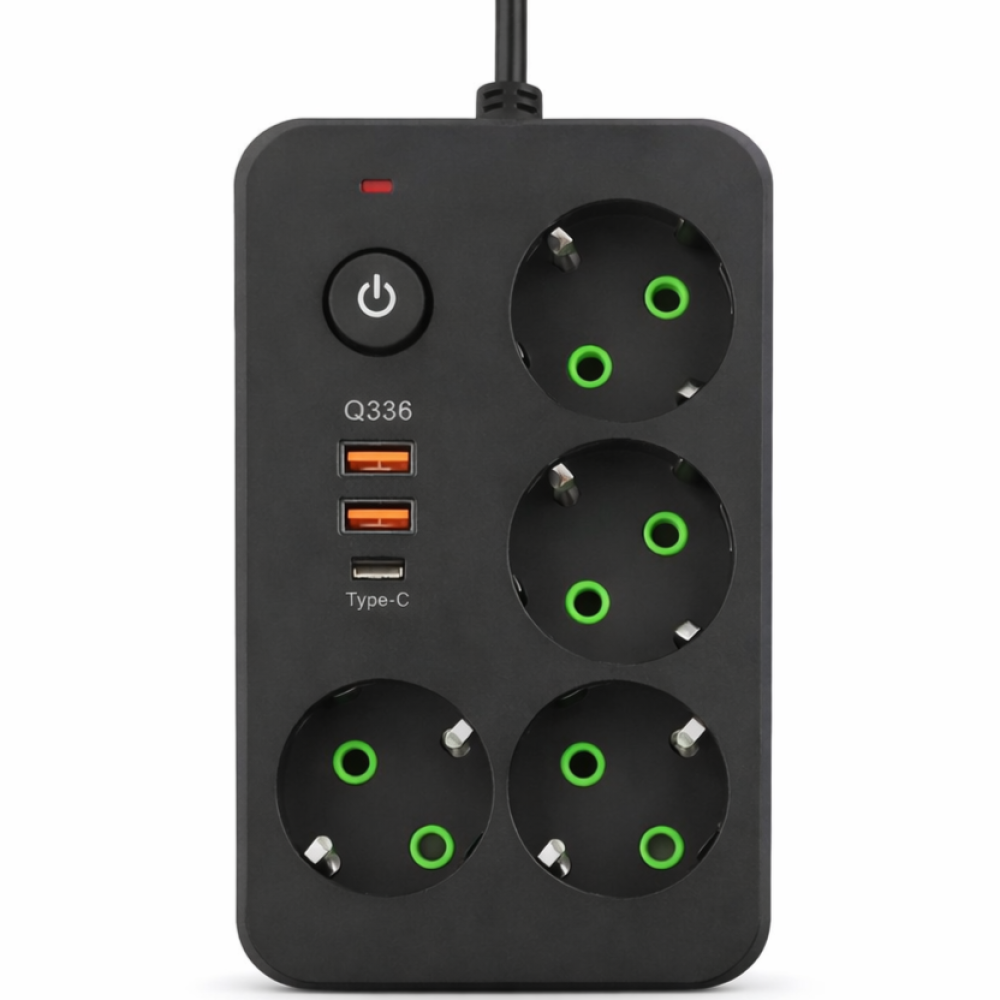 Изображение Сетевой фильтр-удлинитель 4 розетки 2xUSB-A 1xUSB-C 3м черный HP-5-46 ИМ Light-Deco 