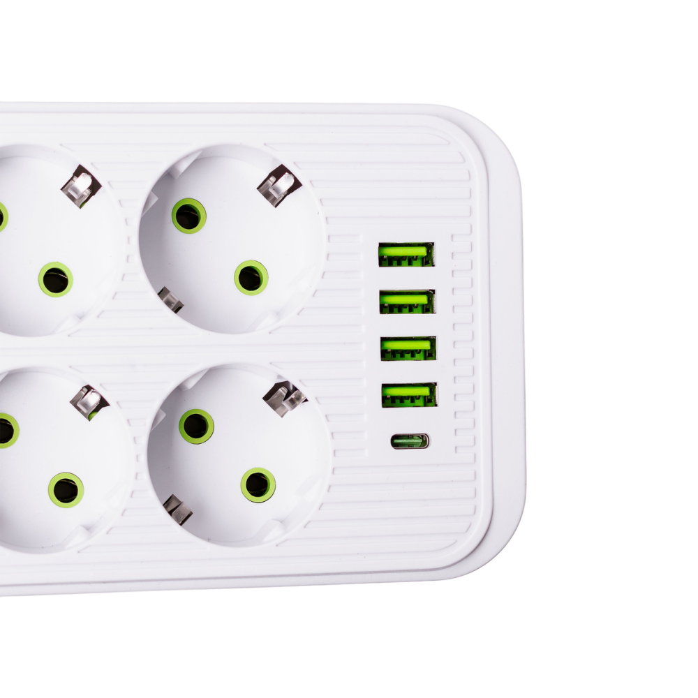 Изображение Сетевой фильтр 3 м удлинитель F06U на 6 розеток 4 USB 1 Type-C и кнопкой отключения Белый HP-5-23 ИМ Light-Deco 3 