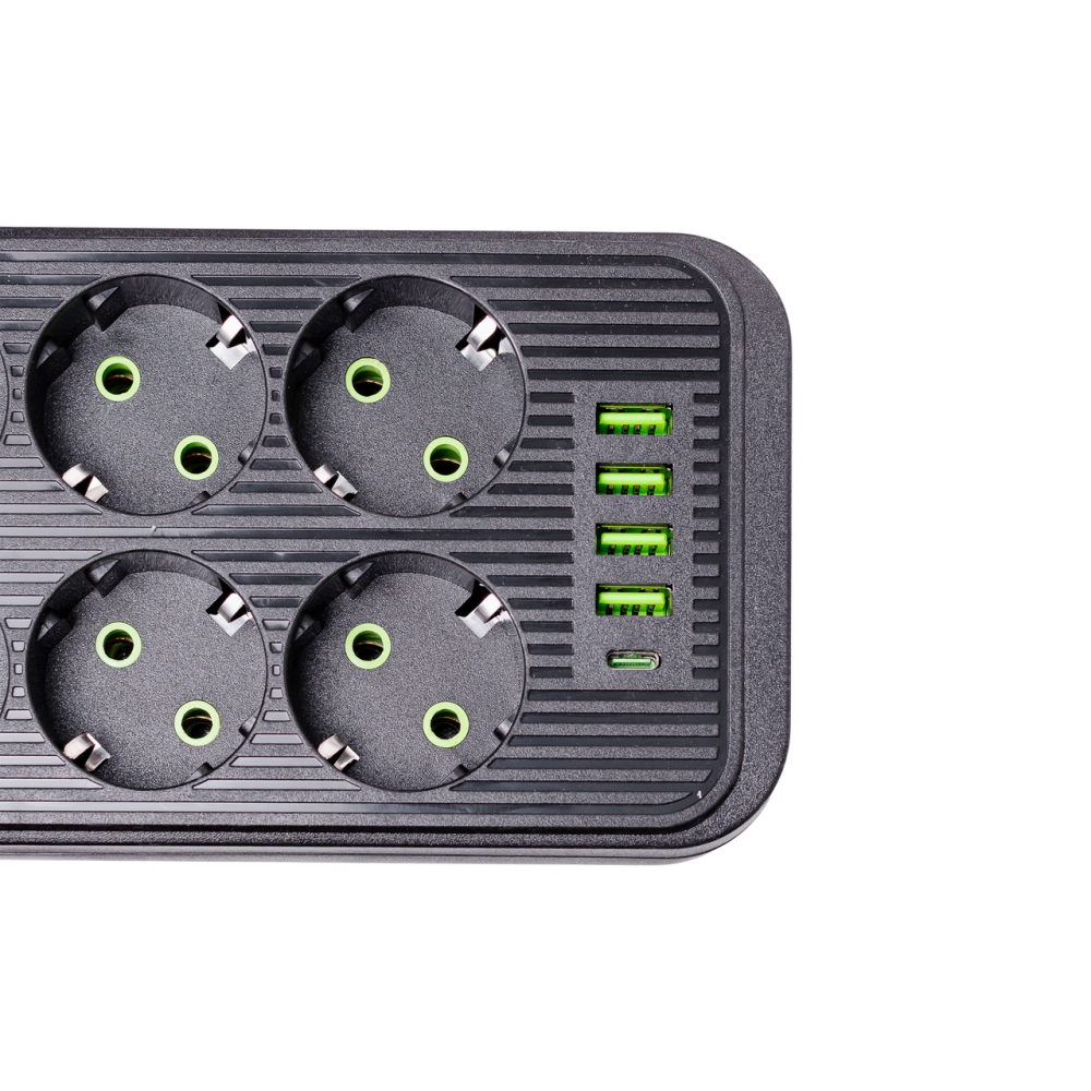 Изображение Сетевой фильтр 5 м удлинитель F06U на 6 розеток 4 USB 1 Type-C и кнопкой отключения Черный HP-5-26 ИМ Light-Deco 4 