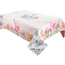 Скатертина гобеленова Lefard "Кролики в ірисах" 140x220 см біла (711-136)
