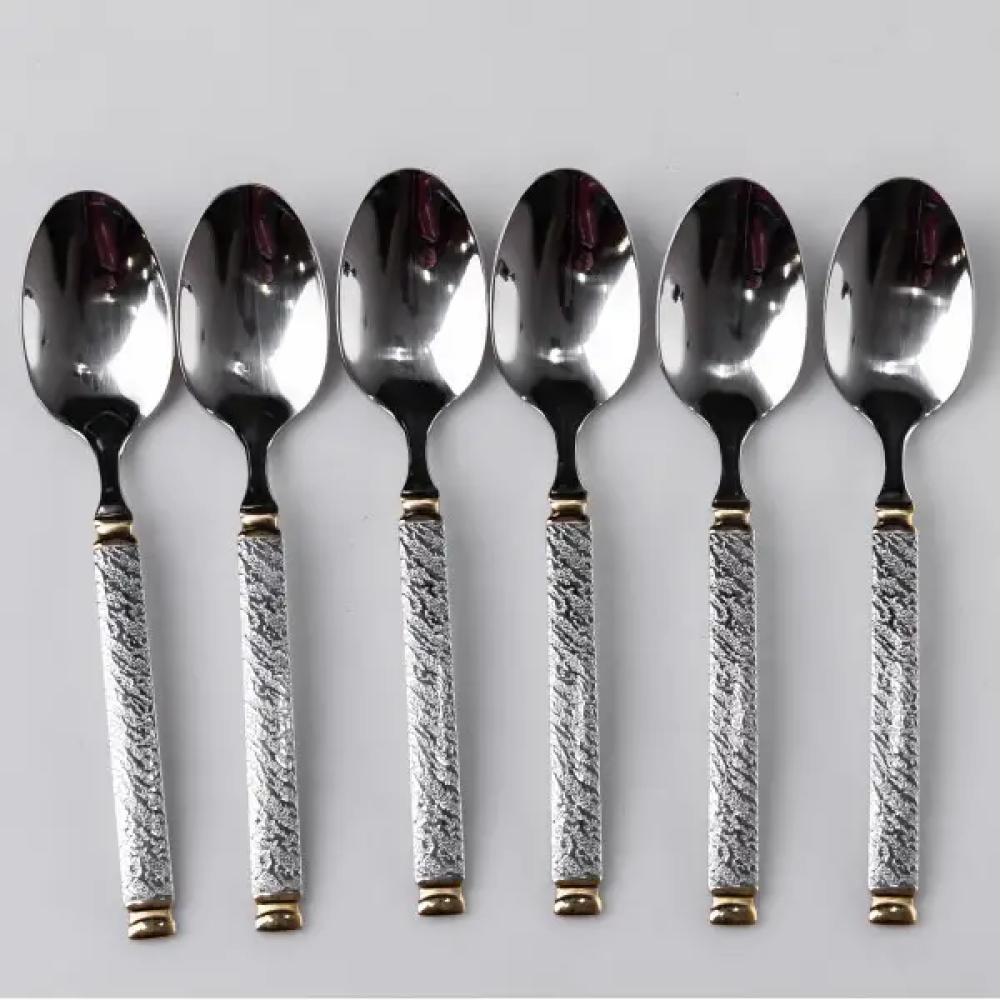Зображення Набор чайных ложек 6 штук из нержавеющей стали 14.5 см ложки десертные глянцевая полировка столовые приборы HP-16978-07 ИМ Light-Deco 3 