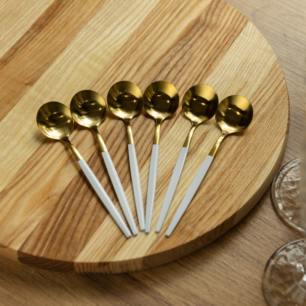Зображення Набор чайных ложек 6 штук ложка чайная из нержавеющей стали 12.9 см Белый с золотом HP-20-10 ИМ Light-Deco 3 