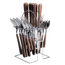 Набор столовых приборов на 6 персон с деревянными ручками на подставке столовые приборы 24 шт Серебро HP-20-1