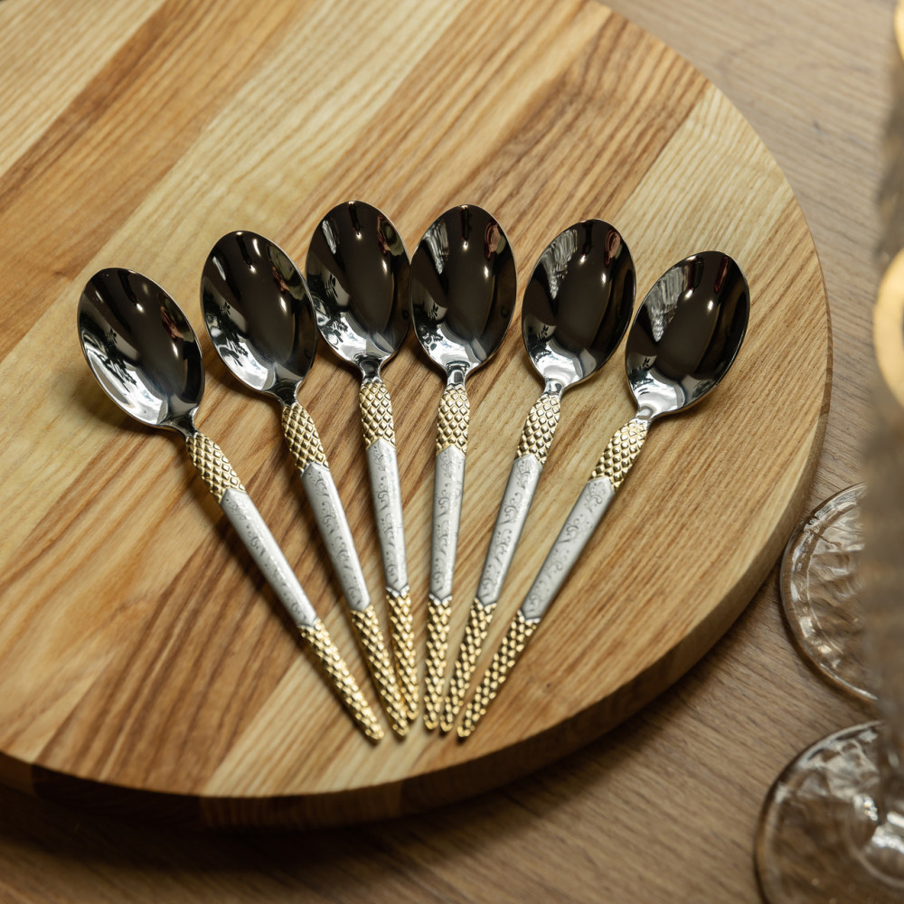 Зображення Столовые ложки 6 штук из нержавеющей стали ложки столовые 21 см Серебро с золотом HP-20-37 ИМ Light-Deco 3 