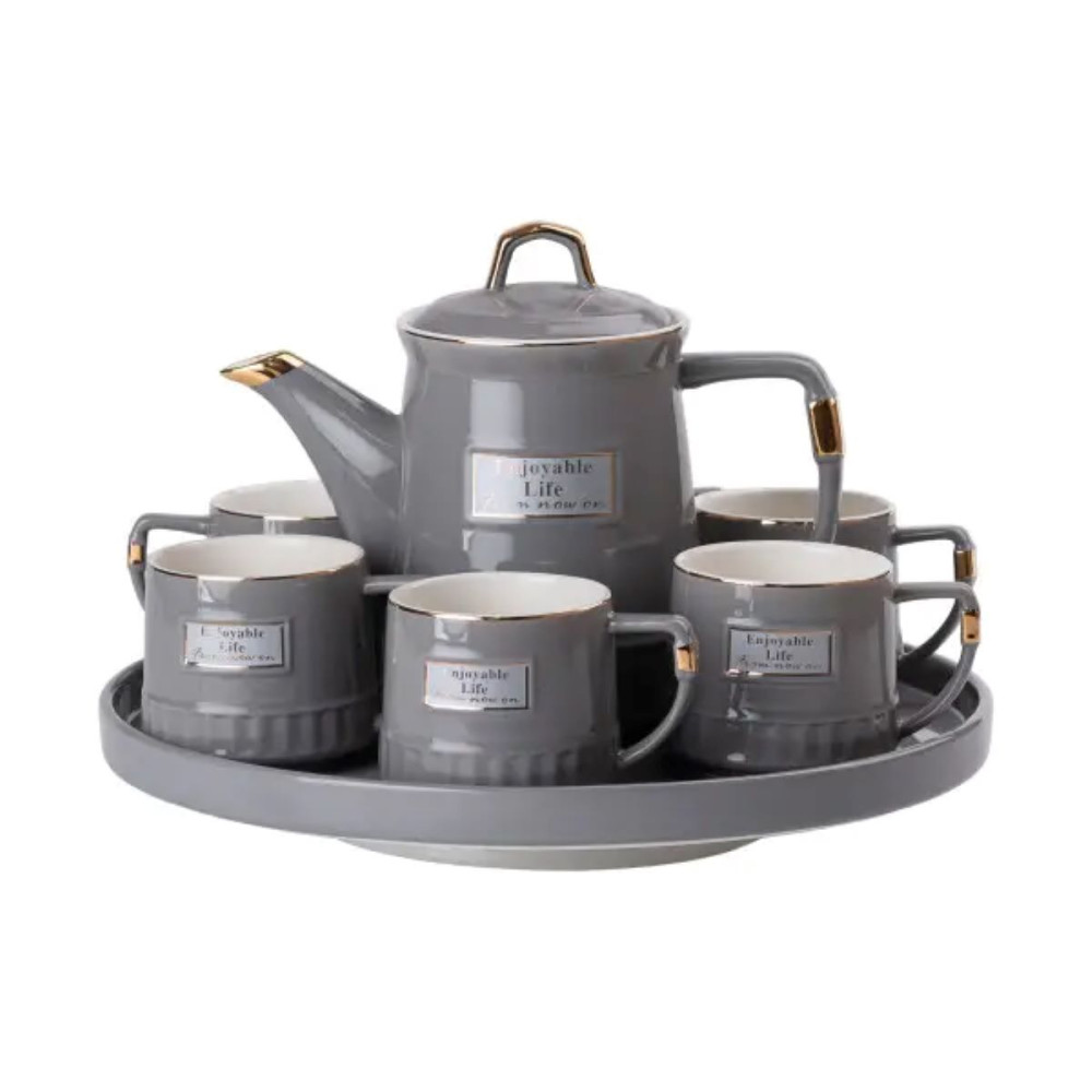 Зображення Чайний набір Light House на 6 персон (з заварювальним чайником та фарфоровою підставкою) LG-30000, сірий ИМ Light-Deco 