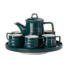 Чайный набор Light House на 6 персон с заварочным чайником и фарфоровой подставкой LG-30003 Зеленый
