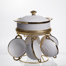 Суповой сервиз на 5 персон супница 1.8 (л) на подставке с бульонницами 300 (мл) тарелки для супа Белый с золотом ML151