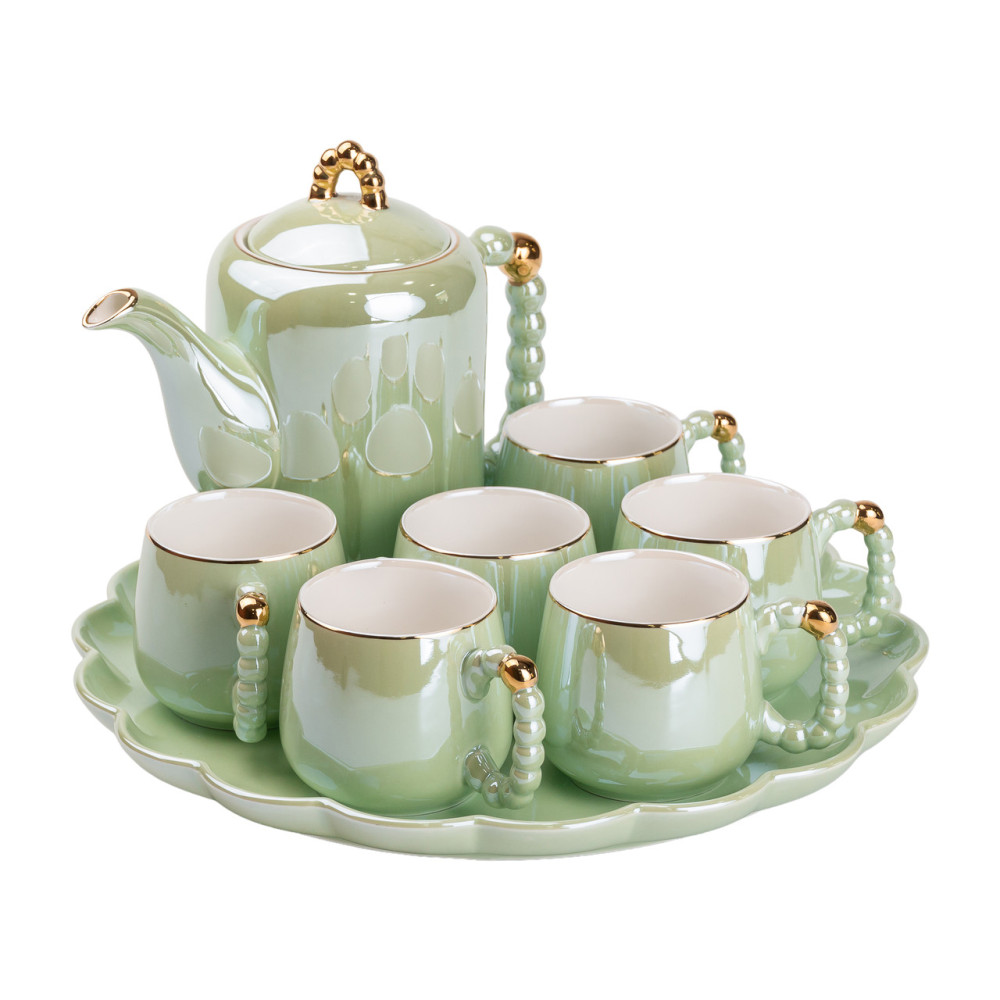 Зображення Чайний набір Light House на 6 персон із заварювальним чайником та фарфоровою підставкою LG-30004 Бірюзовий ИМ Light-Deco 6 