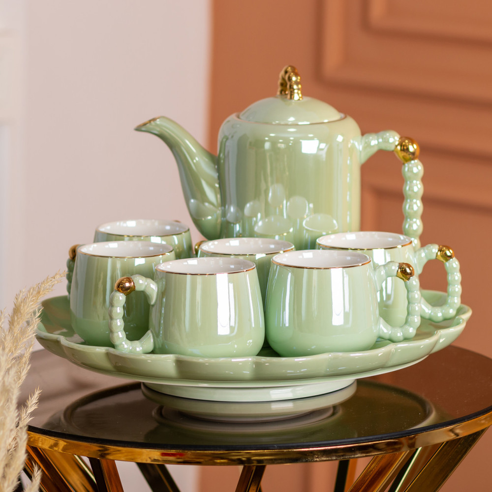 Зображення Чайний набір Light House на 6 персон із заварювальним чайником та фарфоровою підставкою LG-30004 Бірюзовий ИМ Light-Deco 7 