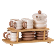 Чайний сервіз Light House на 6 персон з 2-ярусною бамбуковою підставкою LG-30007 бежевий