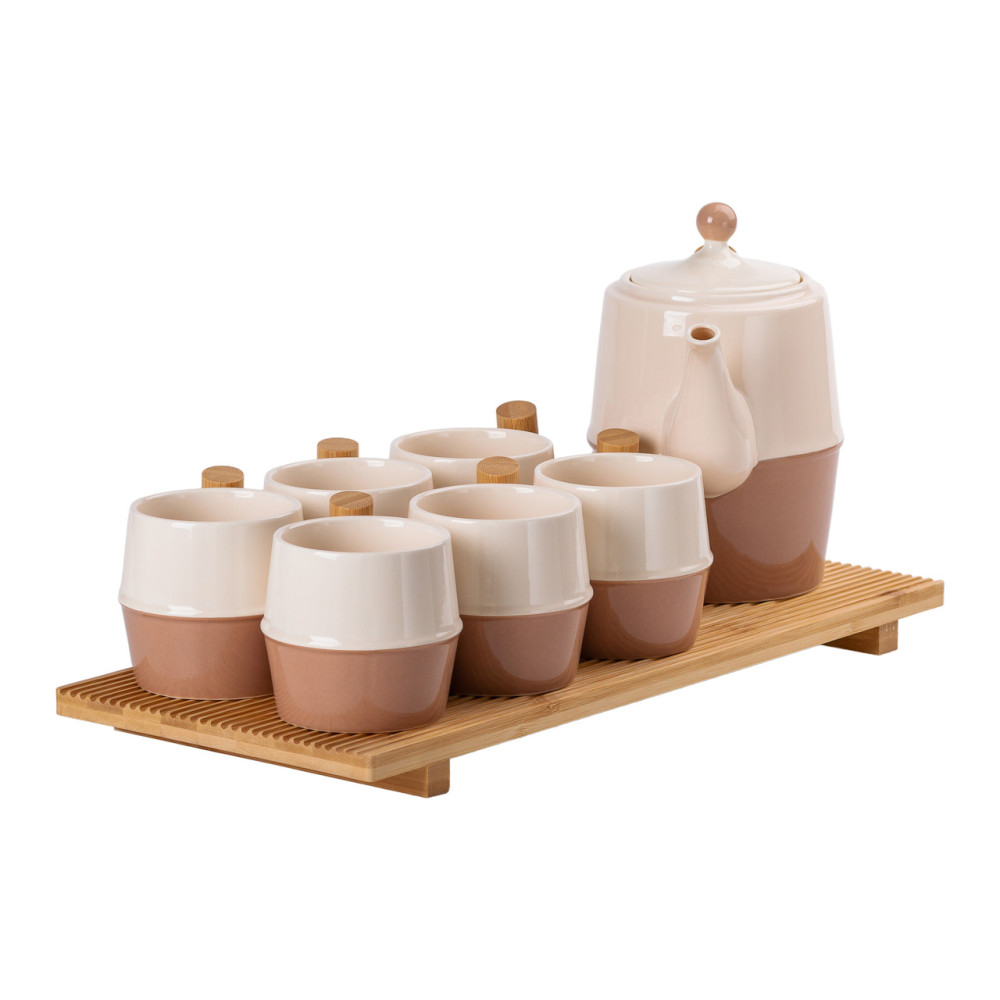 Зображення Чайний сервіз Light House на 6 персон з бамбуковою підставкою LG-30015 білий з коричневим ИМ Light-Deco 3 