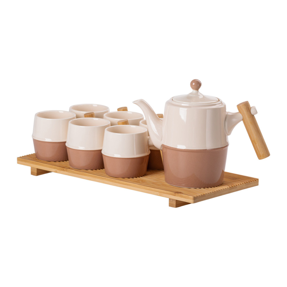 Зображення Чайний сервіз Light House на 6 персон з бамбуковою підставкою LG-30015 білий з коричневим ИМ Light-Deco 4 